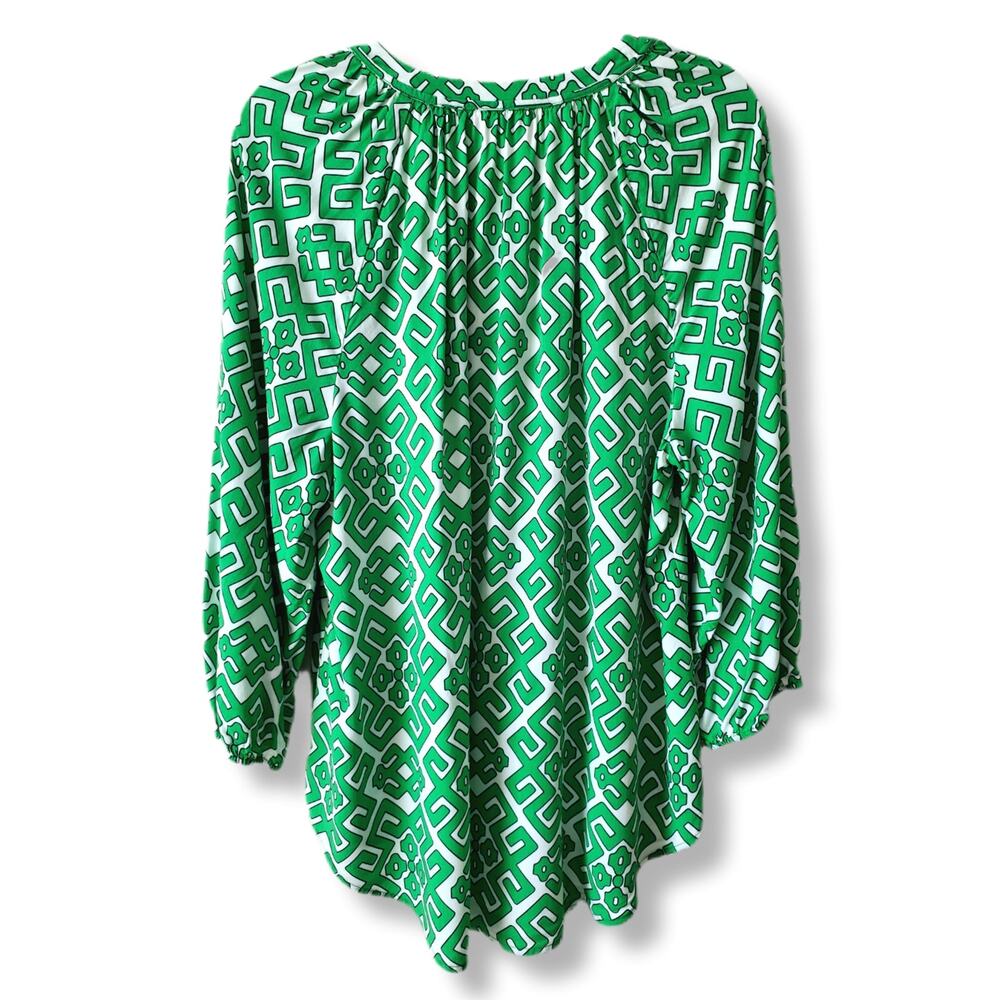 Women Crown Ivy Green White Geometric Tunic Top PL Preppy Coastal Summer Classic - Picture 7 of 10